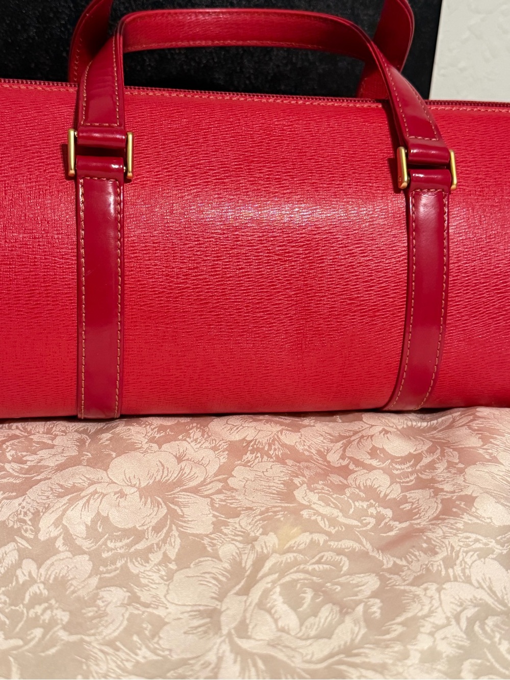 Burberrys Red Barrel Satchel with Gold Accents - Picture 7 of 9